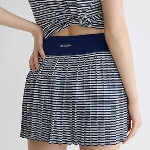 J Crew Active Skort Skirt Large Pleats Mini Blue White Stripe Athlete Athleisure